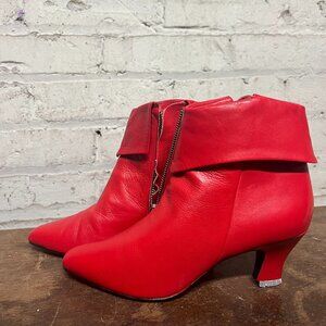 Vintage Red Women's Ankle Leather Boots - Size 6